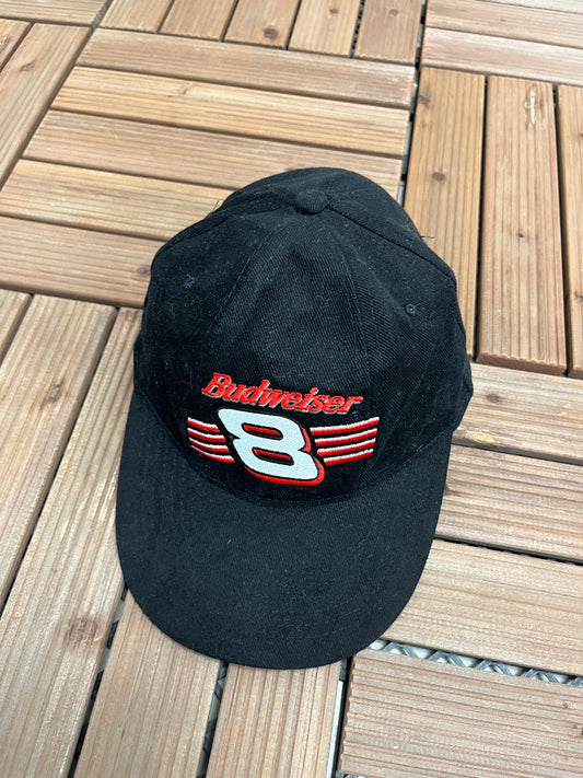 Dale Earnhardt Jr. Budweiser Graphic Hat | Metal Clasp | Vintage 2000s NASCAR Racing Black Cap |