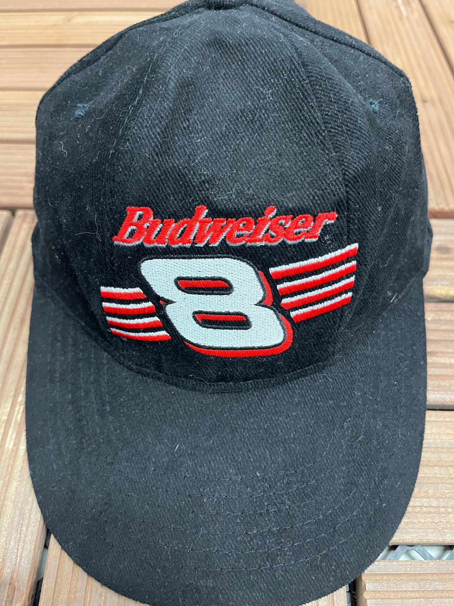 Dale Earnhardt Jr. Budweiser Graphic Hat | Metal Clasp | Vintage 2000s NASCAR Racing Black Cap |