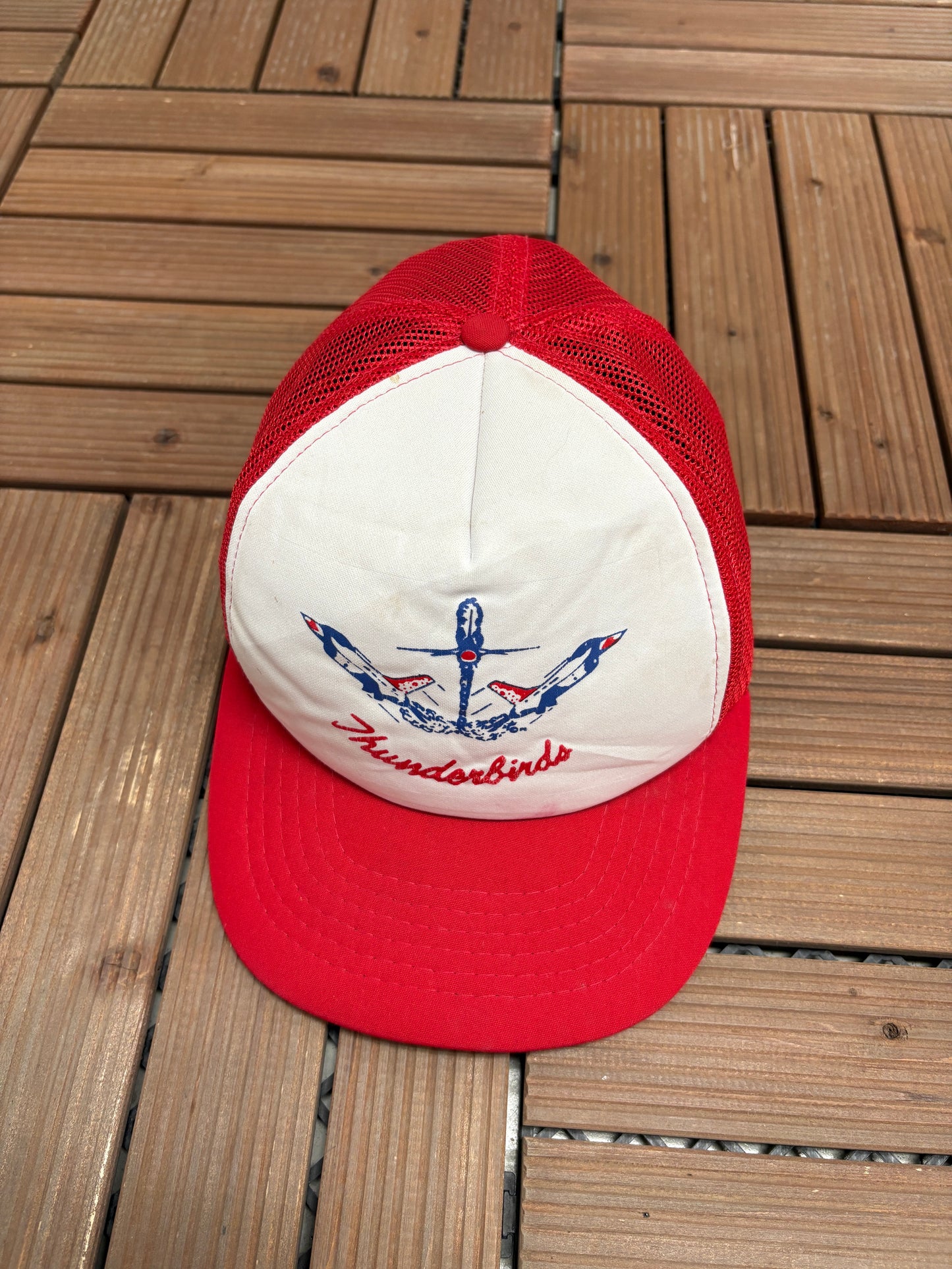 United States Air Force Thunderbirds Graphic Hat | Snap Back | Vintage 1990s White Trucker Cap |