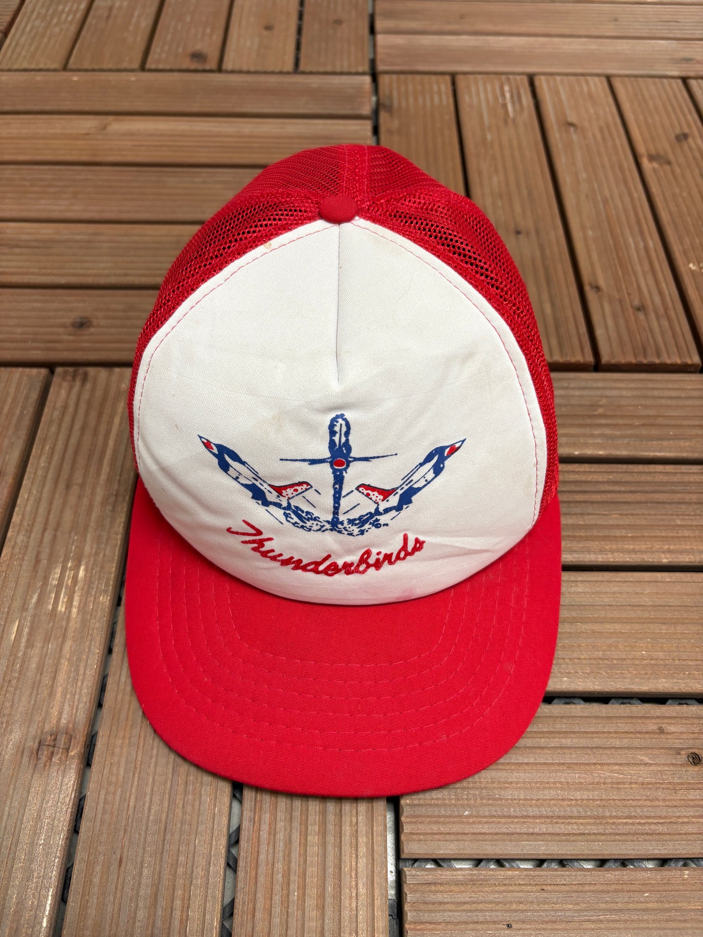 United States Air Force Thunderbirds Graphic Hat | Snap Back | Vintage 1990s White Trucker Cap |