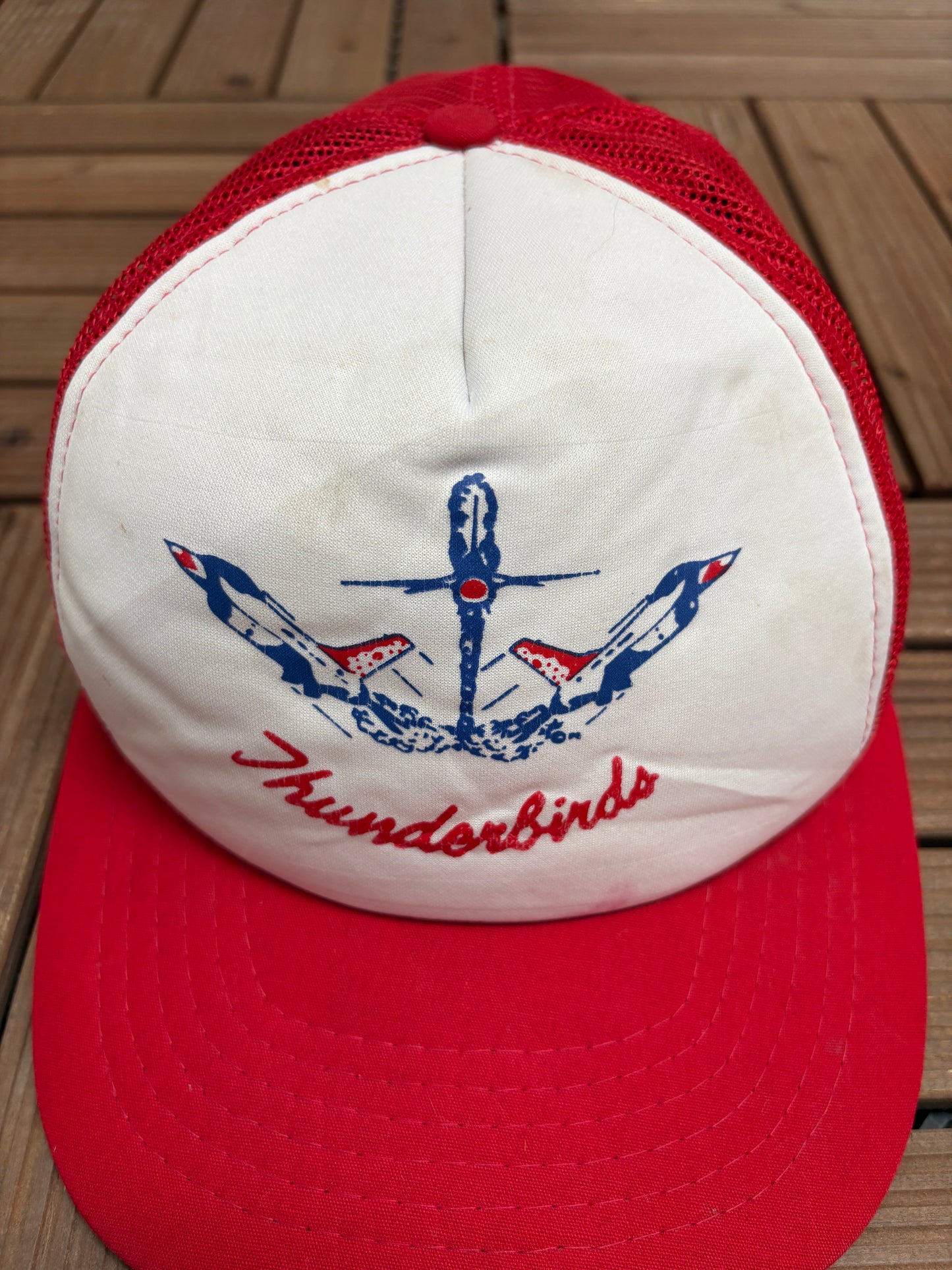 United States Air Force Thunderbirds Graphic Hat | Snap Back | Vintage 1990s White Trucker Cap |