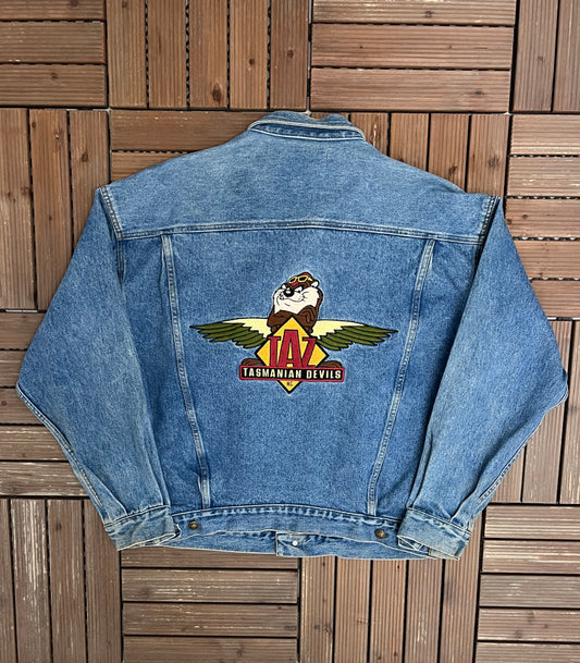 Tasmanian Devils Taz Denim Jacket | Size Medium  | Vintage 1990s Blue Jean Jacket |