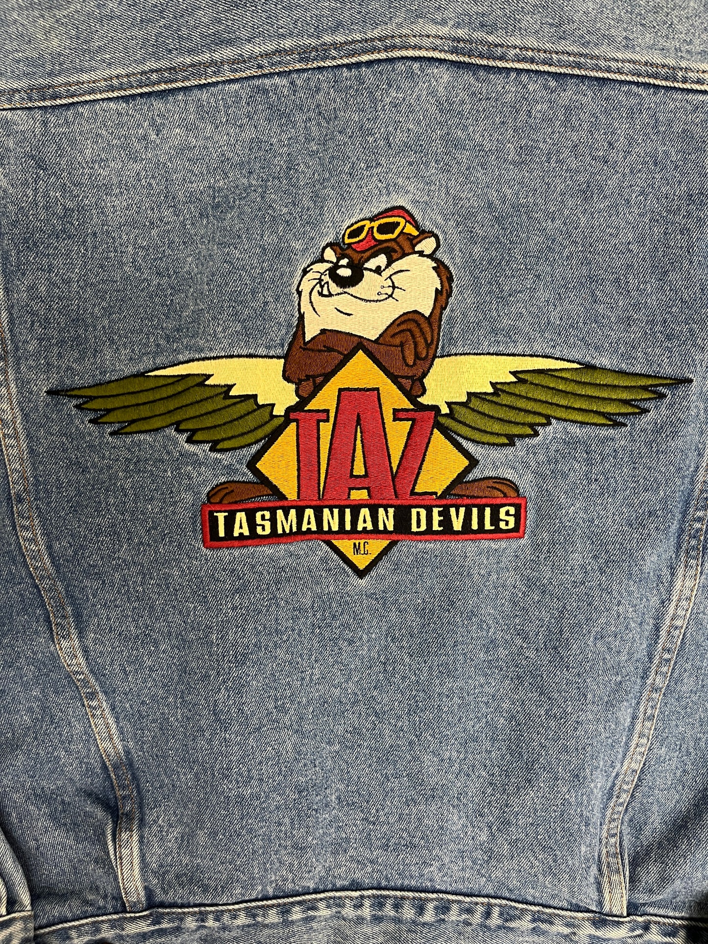 Tasmanian Devils Taz Denim Jacket | Size Medium  | Vintage 1990s Blue Jean Jacket |