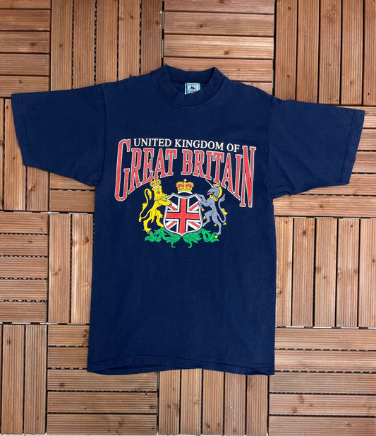 United Kingdom of Great Britain Graphic Tee | Size Medium | Vintage 1990s Tourist Blue T-Shirt | Made in USA |