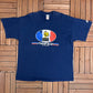 French Football Federation 2000 Graphic Tee | Size X-Large | Vintage 2000s Adidas Soccer Football Blue T-Shirt |