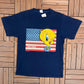 Tweety Bird America Graphic Tee | Size Large | Vintage 1990 Looney Tunes Promotional Blue T-Shirt | Made in USA |