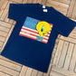 Tweety Bird America Graphic Tee | Size Large | Vintage 1990 Looney Tunes Promotional Blue T-Shirt | Made in USA |