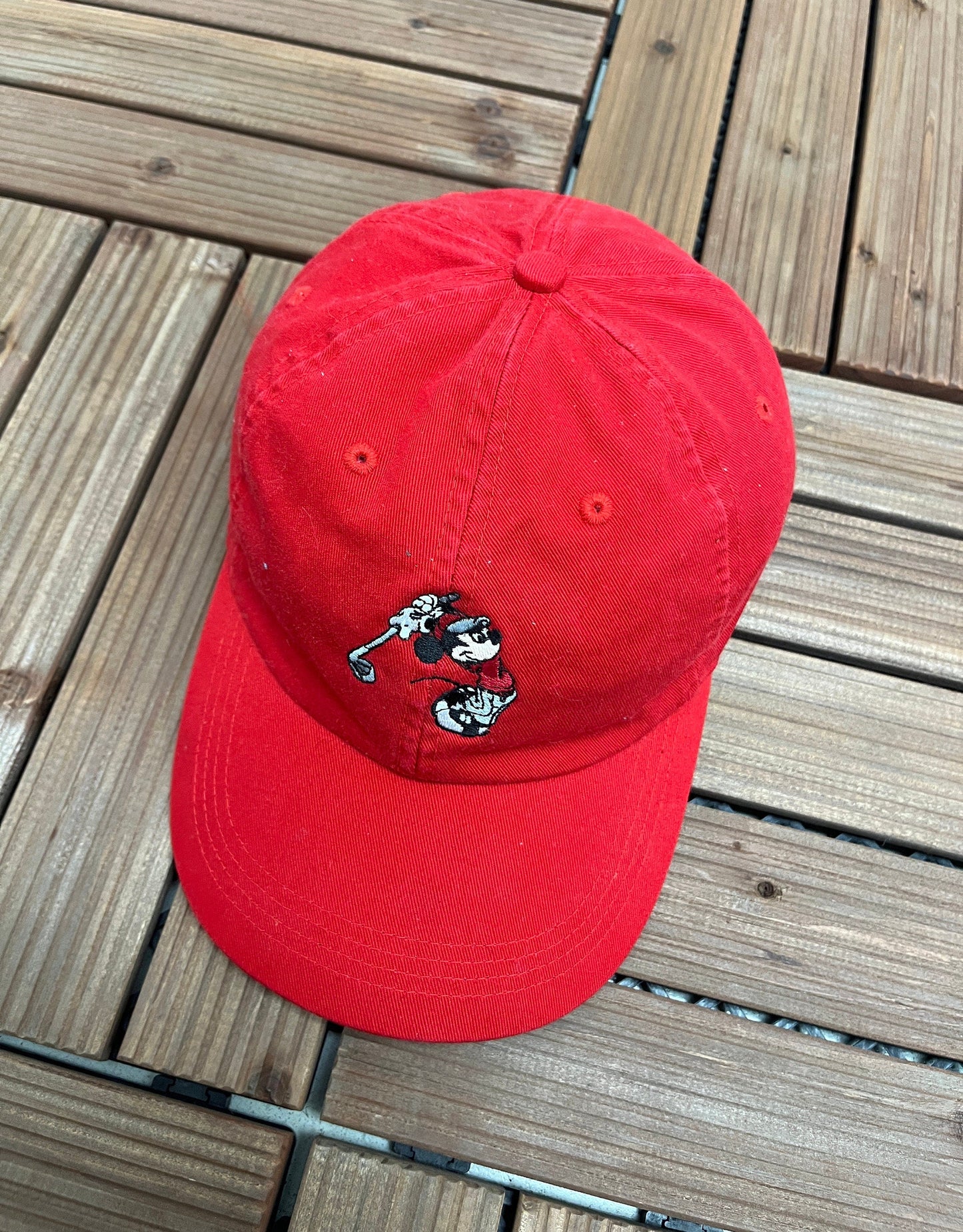 Mickey Mouse Golfer Embroidered Graphic Hat | Adjustable With Strap Back | Vintage 2000s Disney Cartoon Red Cap |