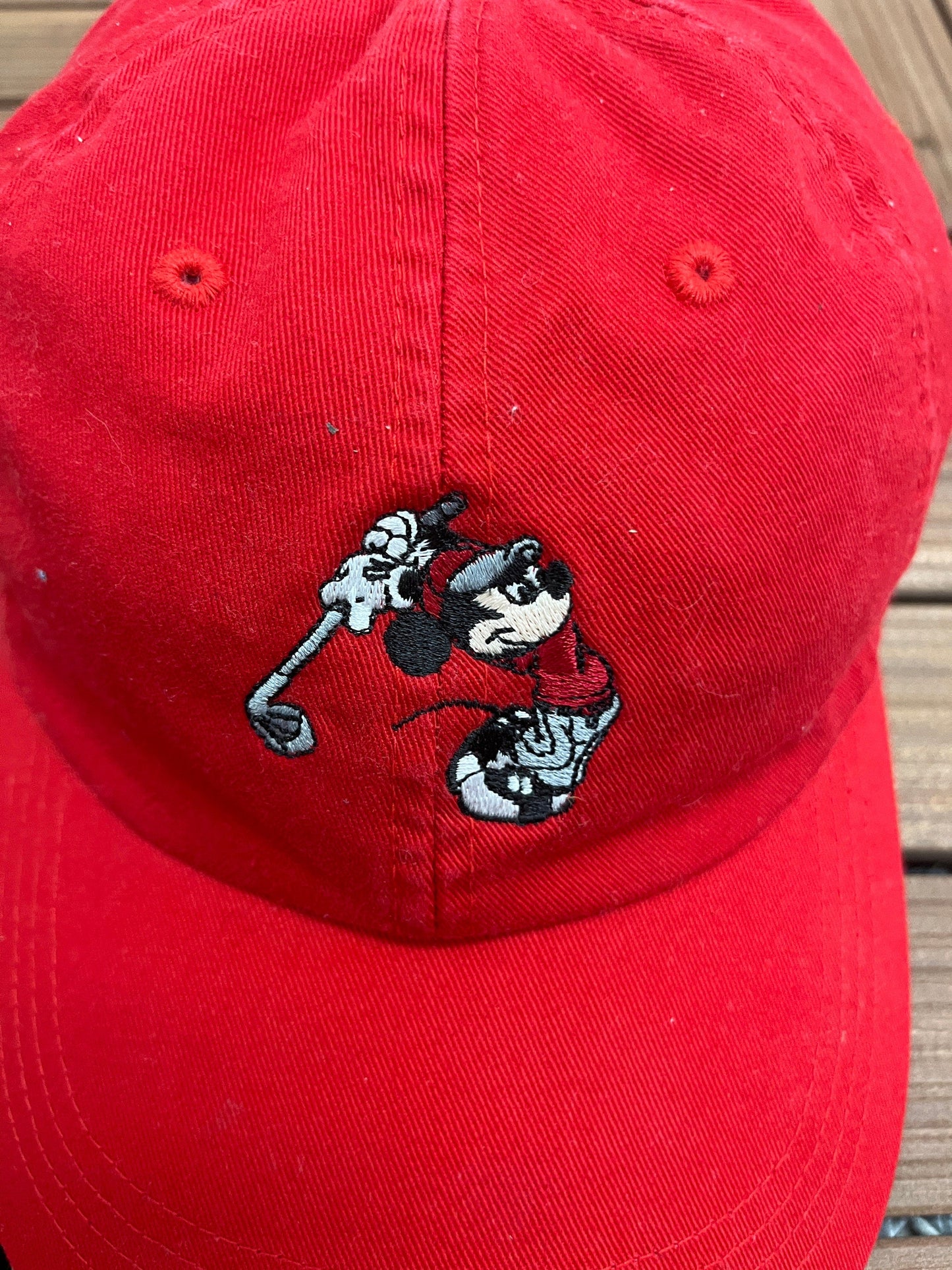 Mickey Mouse Golfer Embroidered Graphic Hat | Adjustable With Strap Back | Vintage 2000s Disney Cartoon Red Cap |