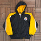 Pittsburgh Steelers Graphic Puffer Jacket | Size Youth Large | Vintage 1990s NFL Football Black Puffer Jacket |