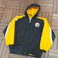 Pittsburgh Steelers Graphic Puffer Jacket | Size Youth Large | Vintage 1990s NFL Football Black Puffer Jacket |