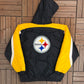 Pittsburgh Steelers Graphic Puffer Jacket | Size Youth Large | Vintage 1990s NFL Football Black Puffer Jacket |