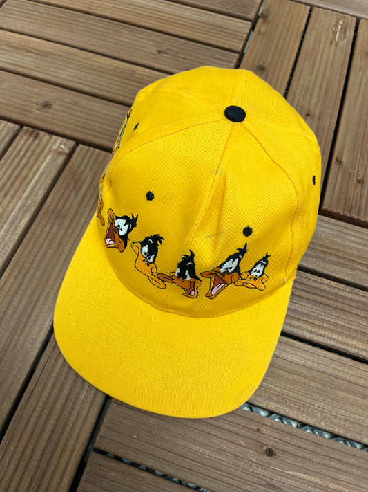 Looney Tunes Daffy Duck Embroidered Graphic Hat | Adjustable Snap Back | Vintage 1990s Cartoon Yellow Cap | Free Shipping to USA |