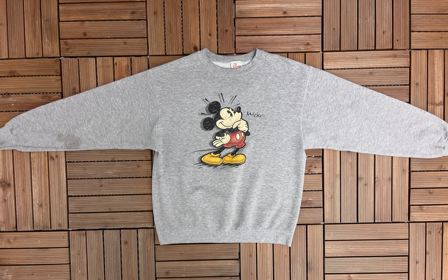 Mickey Mouse Disney Graphic Crewneck | Size Large | Vintage 1990s Retro Promotional Cartoon Grey Sweatshirt | Free Shipping to USA |