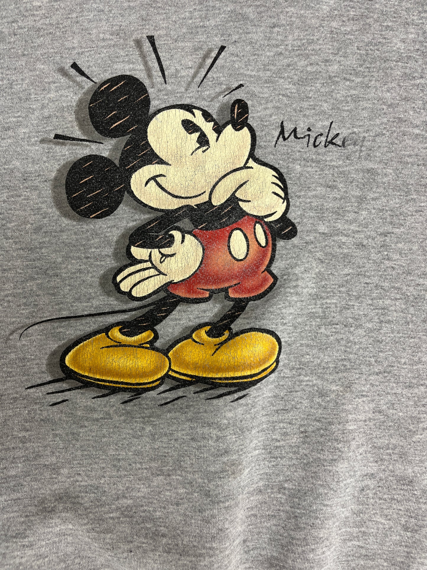 Mickey Mouse Disney Graphic Crewneck | Size Large | Vintage 1990s Retro Promotional Cartoon Grey Sweatshirt | Free Shipping to USA |