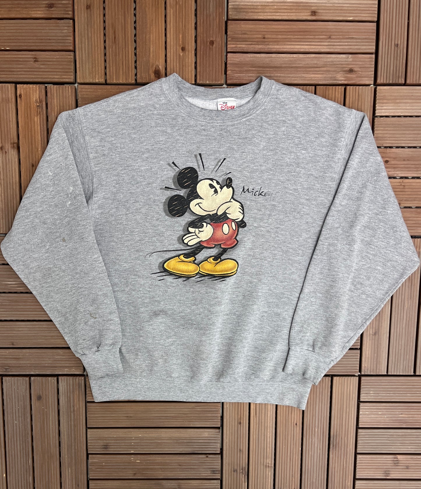 Mickey Mouse Disney Graphic Crewneck | Size Large | Vintage 1990s Retro Promotional Cartoon Grey Sweatshirt | Free Shipping to USA |