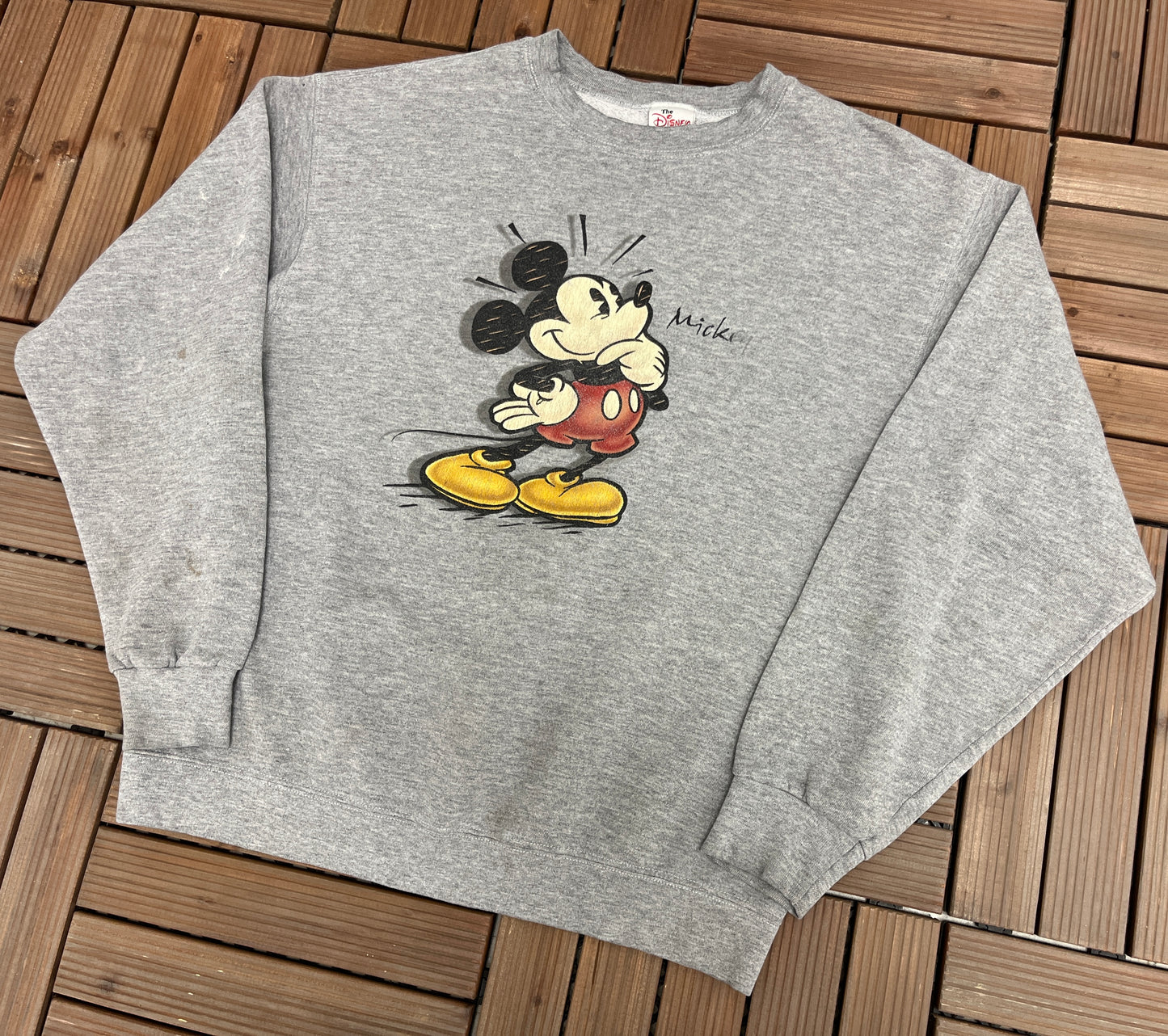 Mickey Mouse Disney Graphic Crewneck | Size Large | Vintage 1990s Retro Promotional Cartoon Grey Sweatshirt | Free Shipping to USA |