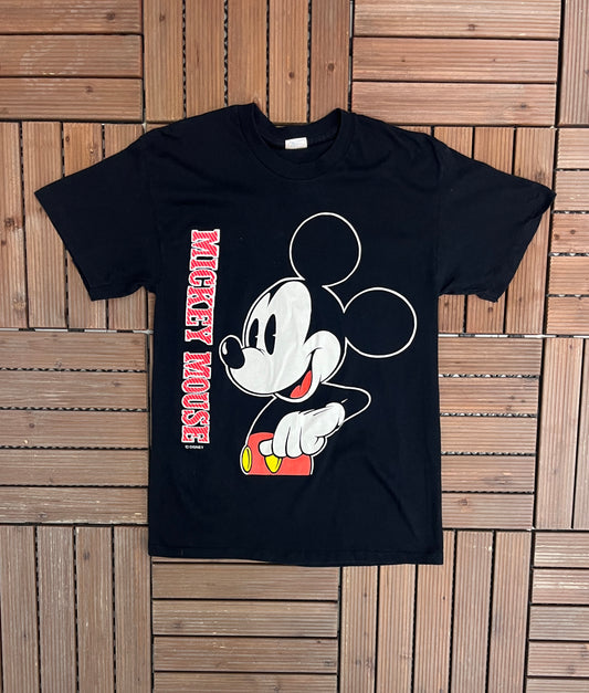 Mickey Mouse Graphic Tee | Size Large | Vintage 1990s Disney Cartoon Black T-Shirt |