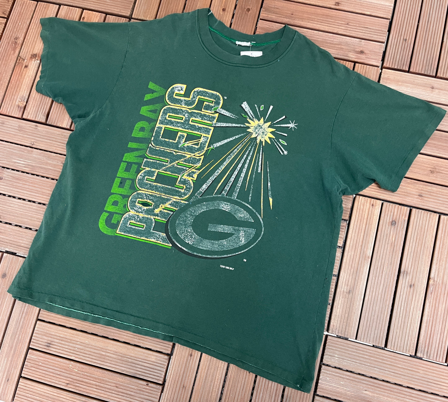 Green Bay Packers Graphic Tee | Size XX-Large | Vintage 1990s NFL Football Single Stitch Distressed Green T-Shirt |