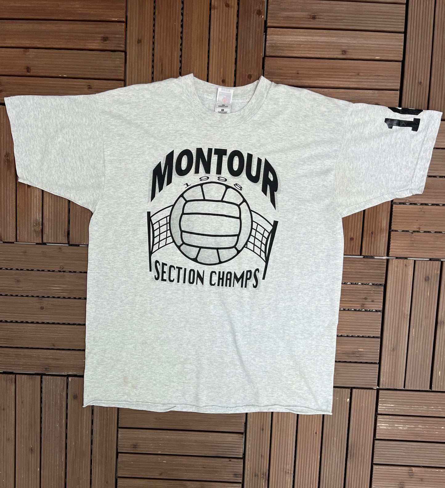 Montour Volleyball Section Champs 1998 Graphic Tee | Size X-Large | Vintage 1990s Promotional Grey T-Shirt |