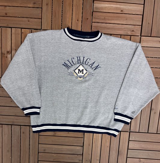 Michigan Wolverines Embroidered Graphic Crewneck | Size X-Large | Vintage 1990s College Sports Grey Sweater | Free Shipping to USA |