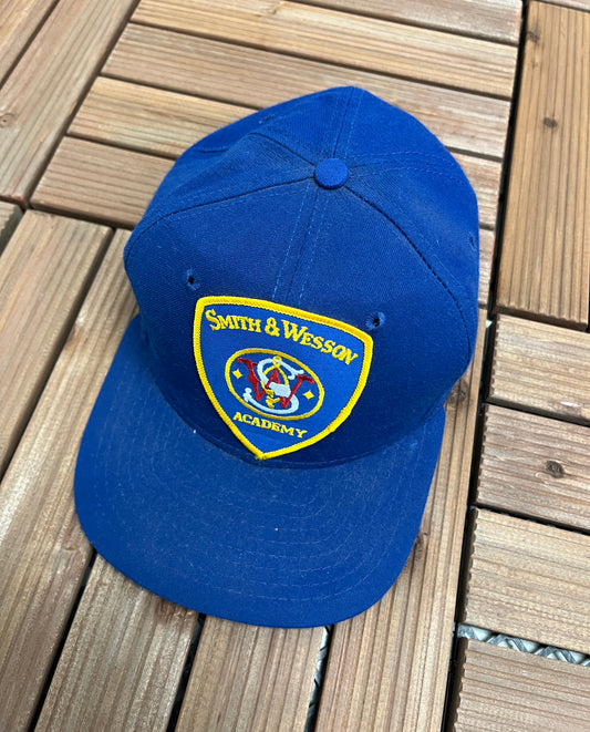 Smith & Wesson Academy Patch Graphic Hat | Adjustable With Snap Back | Vintage 1990s Promotional Blue Cap | Free Shipping to USA |