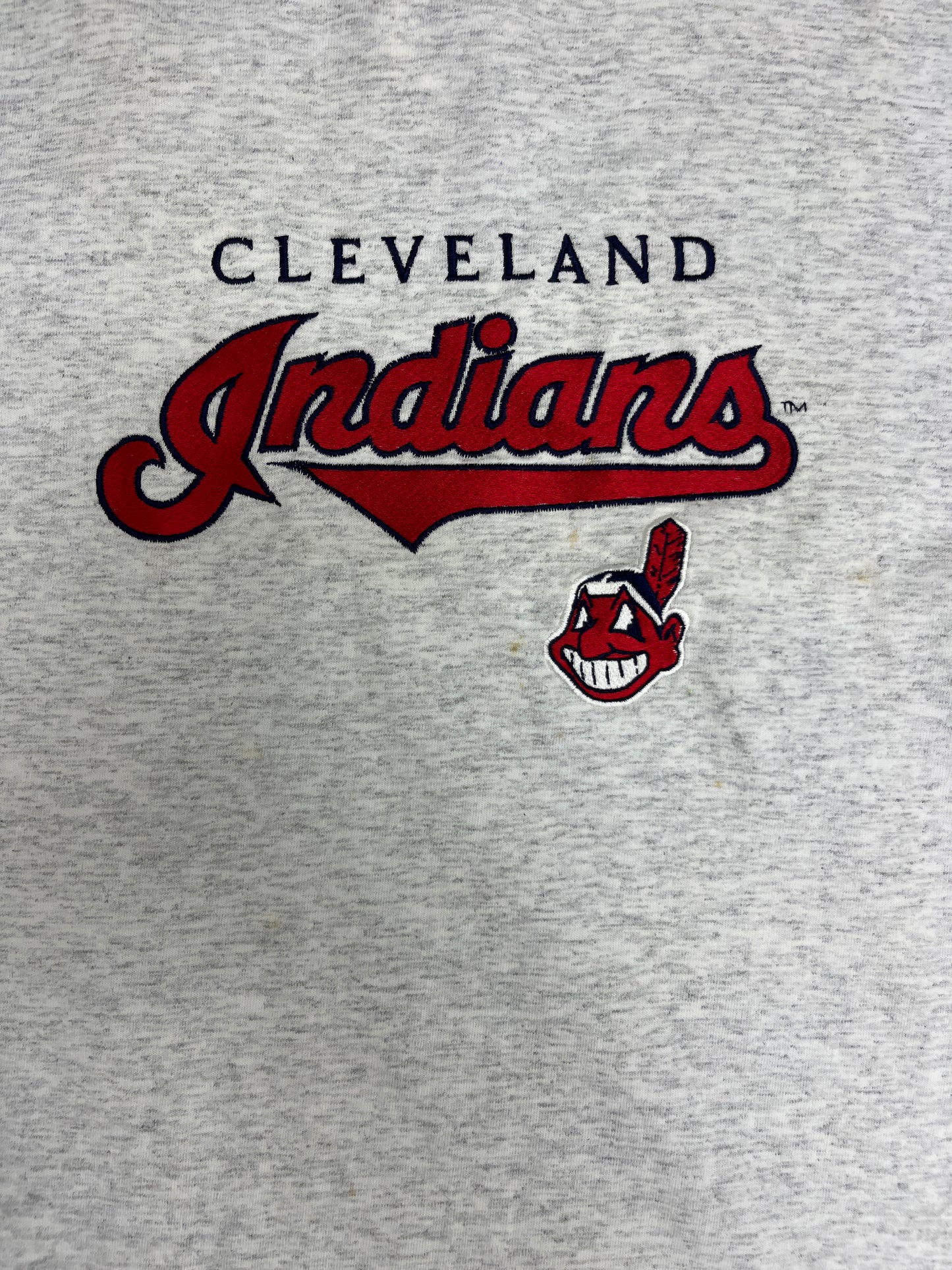 Cleveland Indians Embroidered Graphic Tee | Size 2X-Large | Vintage 1990s MLB Baseball Grey T-Shirt | Made in Canada | Free Shipping to USA|