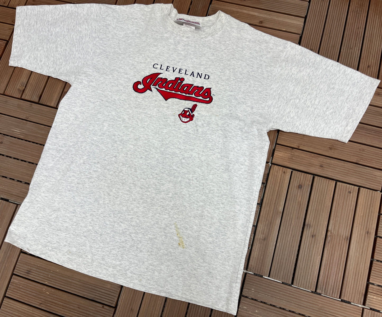 Cleveland Indians Embroidered Graphic Tee | Size 2X-Large | Vintage 1990s MLB Baseball Grey T-Shirt | Made in Canada | Free Shipping to USA|