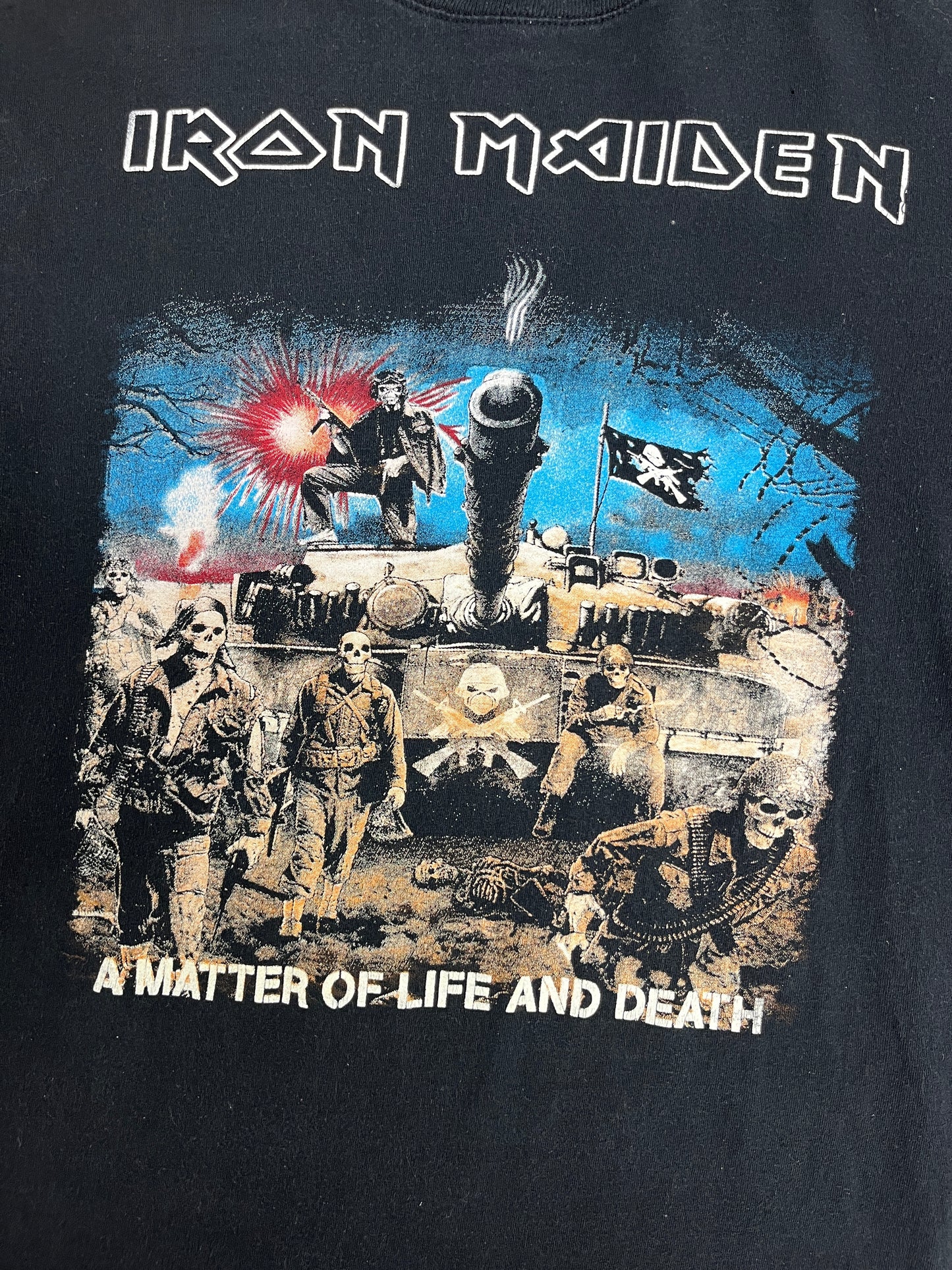 Iron Maiden A Matter Of Life And Death Graphic Tee | Size Large | Retro Heavy Metal Music Black T-Shirt |