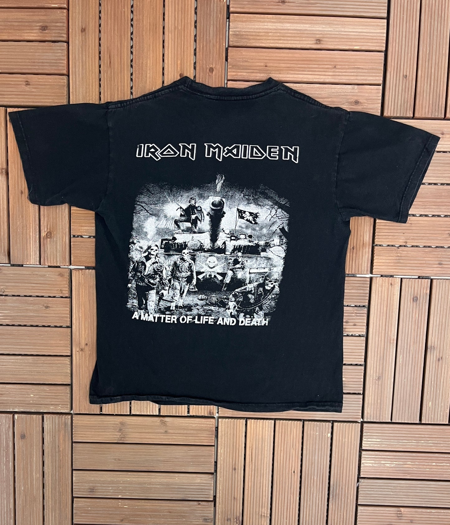 Iron Maiden A Matter Of Life And Death Graphic Tee | Size Large | Retro Heavy Metal Music Black T-Shirt |