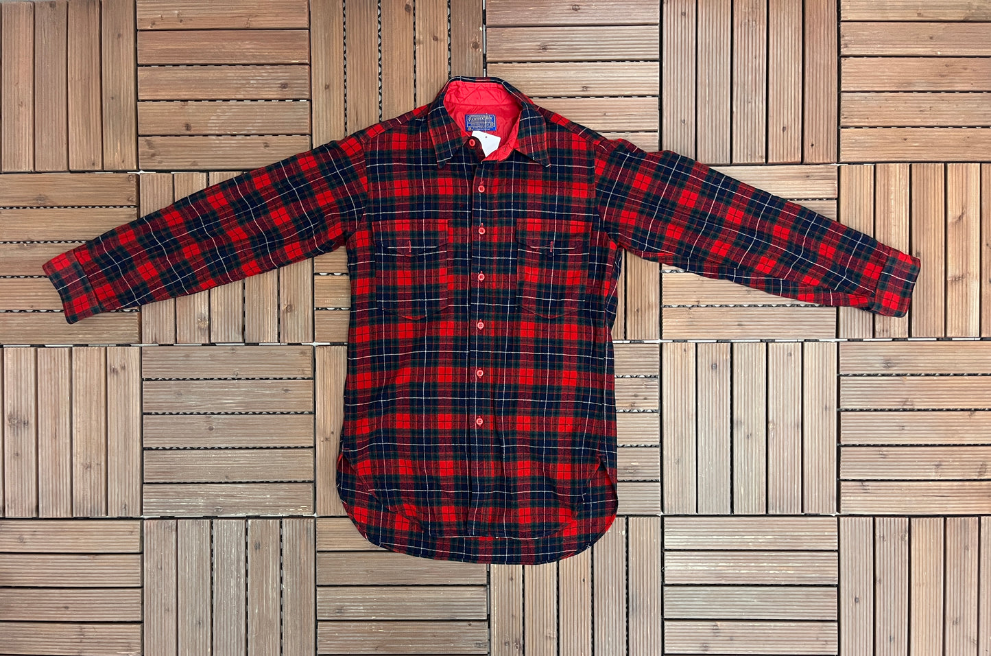 Pendleton Pure Virgin Wool Grey Flannel Shirt | Size Large | Vintage 1990s Red Button Down | Made in USA |