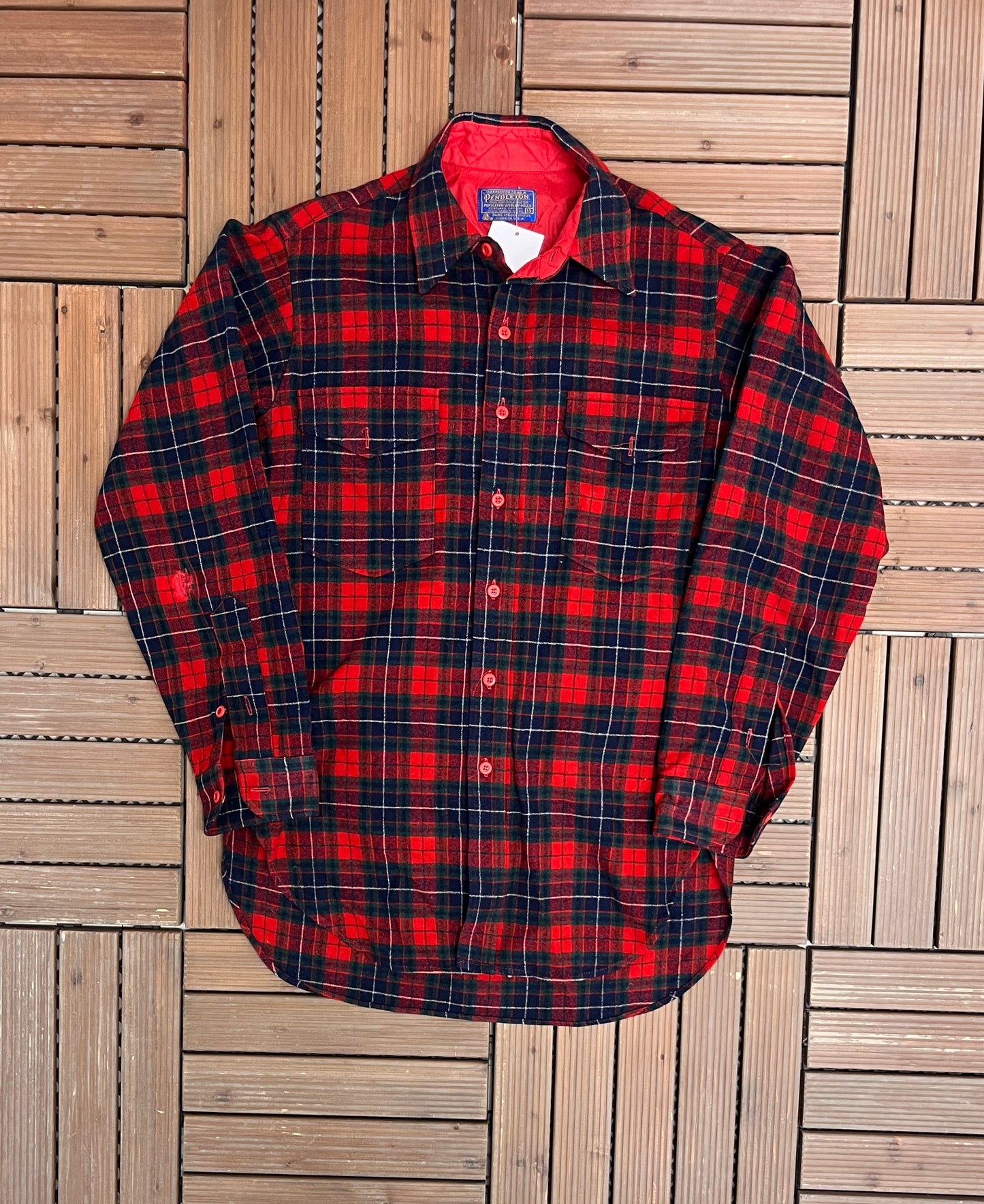 Pendleton Pure Virgin Wool Grey Flannel Shirt | Size Large | Vintage 1990s Red Button Down | Made in USA |