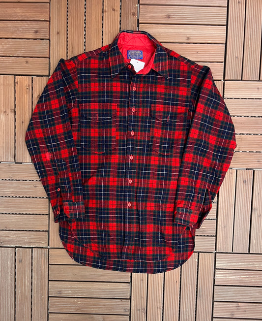 Pendleton Pure Virgin Wool Grey Flannel Shirt | Size Large | Vintage 1990s Red Button Down | Made in USA |