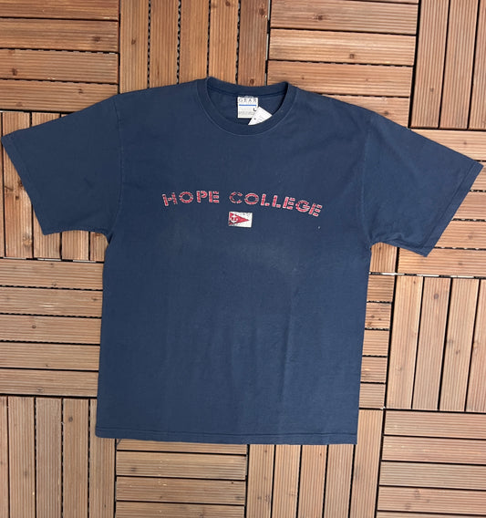 Hope College Spell Out Graphic Tee | Size Large | Vintage 2000s Blue College Sports T-Shirt | Holland, MI | Free Shipping to USA |