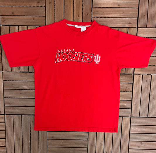 Indiana Hoosiers University Stitched Graphic Tee | Size Large | Vintage 2000s College Sports Red T-Shirt | Free Shipping to USA |