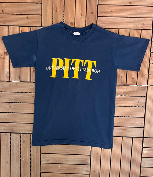 University of Pittsburgh Panthers Graphic Tee | Size Medium | Vintage 1990s College Sports Blue T-Shirt | Made in USA |