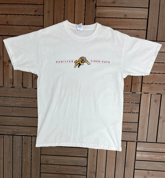 Hamilton Tiger-Cats Graphic Tee | Size Large | Vintage 2000s Canadian Football League CFL White T-Shirt |