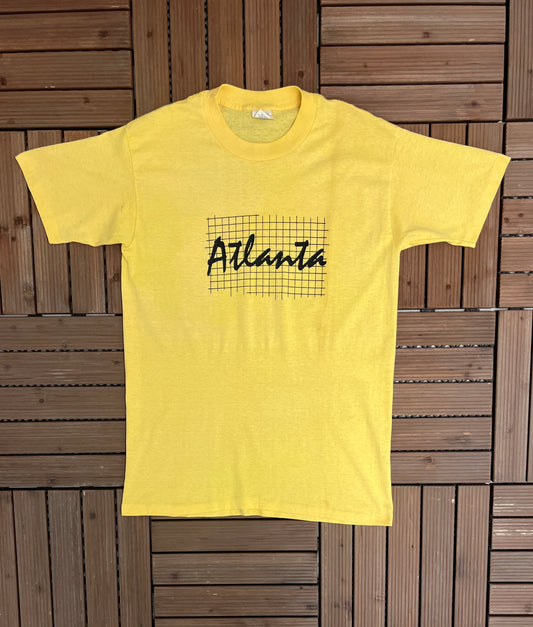 Atlanta Spell Out Graphic Tee | Size X-Large | Vintage 1990s Made in USA Yellow T-Shirt |