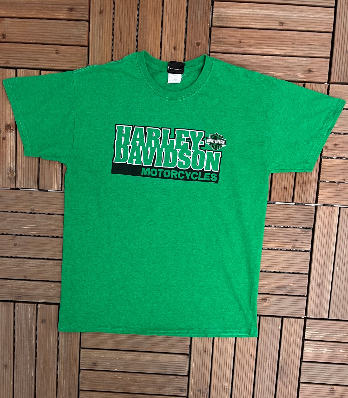 Harley Davidson Oshawa, Ontario Graphic Tee | Size Large | Vintage 2000s Biker Green T-Shirt |