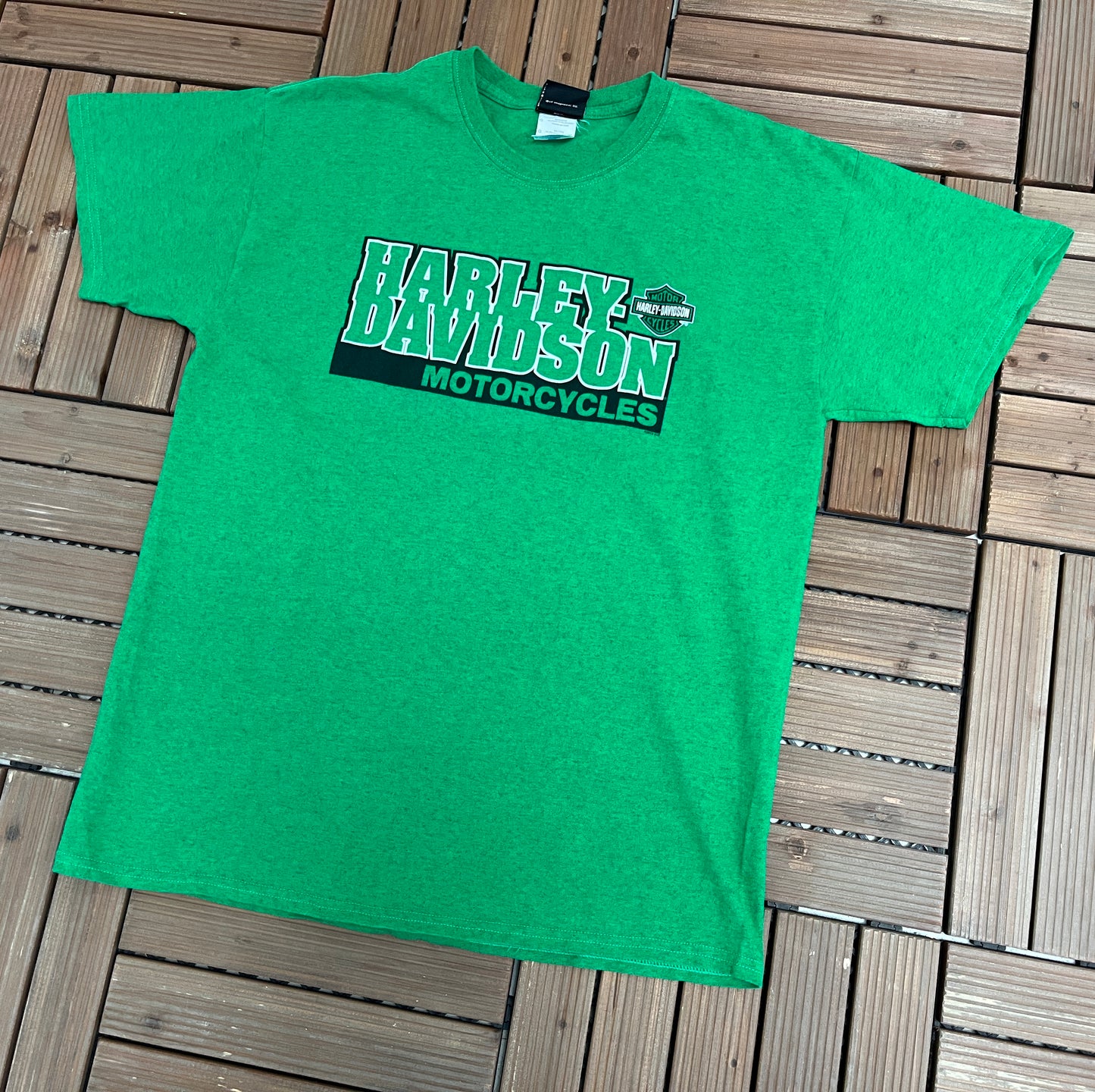 Harley Davidson Oshawa, Ontario Graphic Tee | Size Large | Vintage 2000s Biker Green T-Shirt |