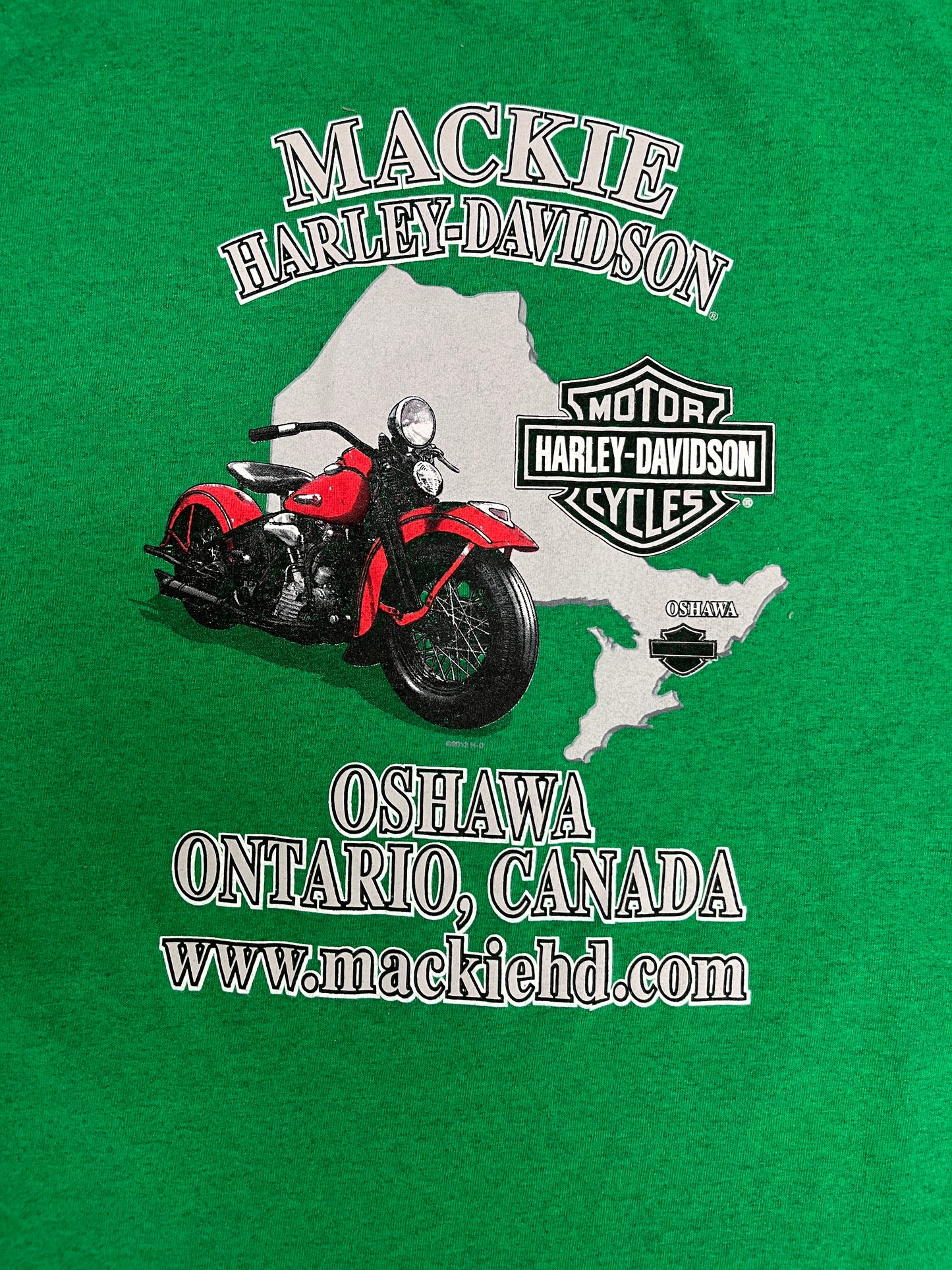 Harley Davidson Oshawa, Ontario Graphic Tee | Size Large | Vintage 2000s Biker Green T-Shirt |