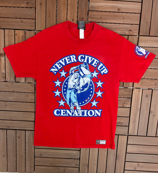 John Cena Never Give Up Cenation Graphic Tee | Size Large | Vintage 2000s Wrestling Promotional Red T-Shirt | Free Shipping to USA |