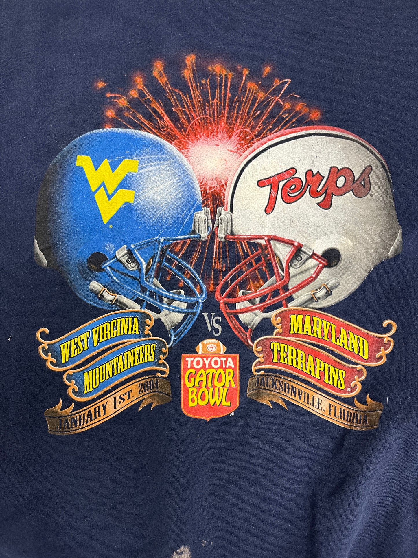 West Virginia Mountaineers vs Maryland Terrapins Graphic Crewneck | Size XX-Large | Vintage 2000s College Football Blue Crewneck |