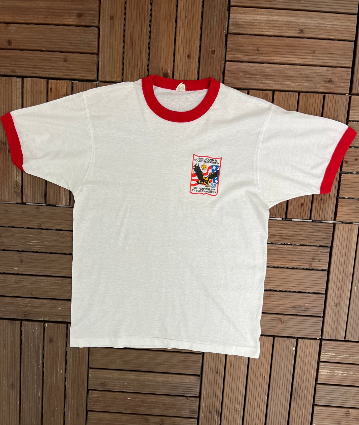 Hawk Mountain Scout Reservation Graphic Tee | Size Large | Vintage 1990s Single Stitch White T-Shirt |