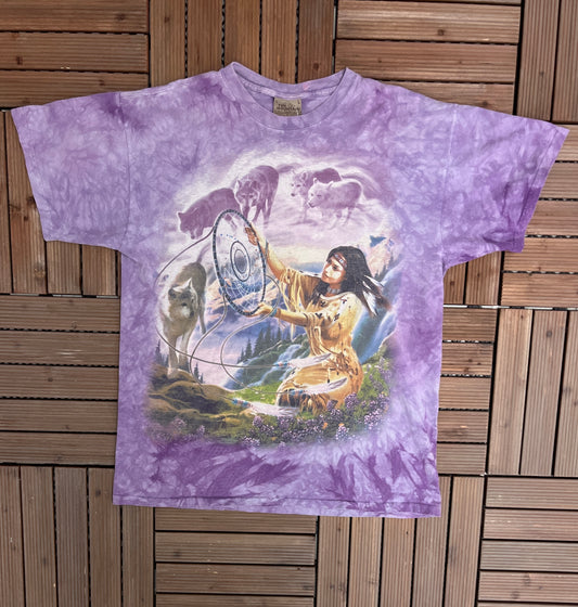 Native Dreamcatcher Graphic Tee | Size Large | Vintage 2000s Promotional Animal Purple T-Shirt | The Mountain | Free Shipping to USA|