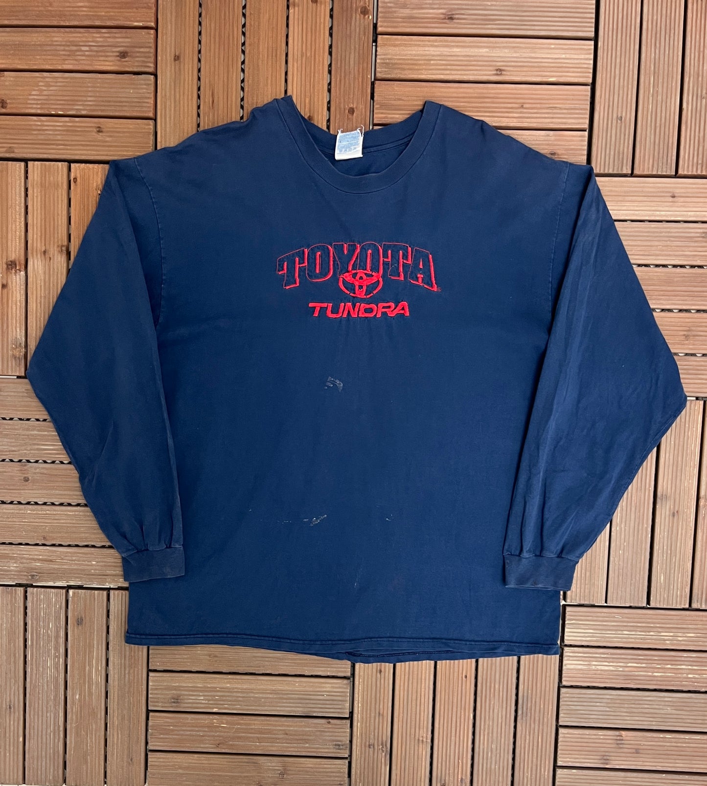 Toyota Tundra Embroidered Graphic Tee | Size XX-Large | Vintage 2000s Long Sleeve Blue T-Shirt |