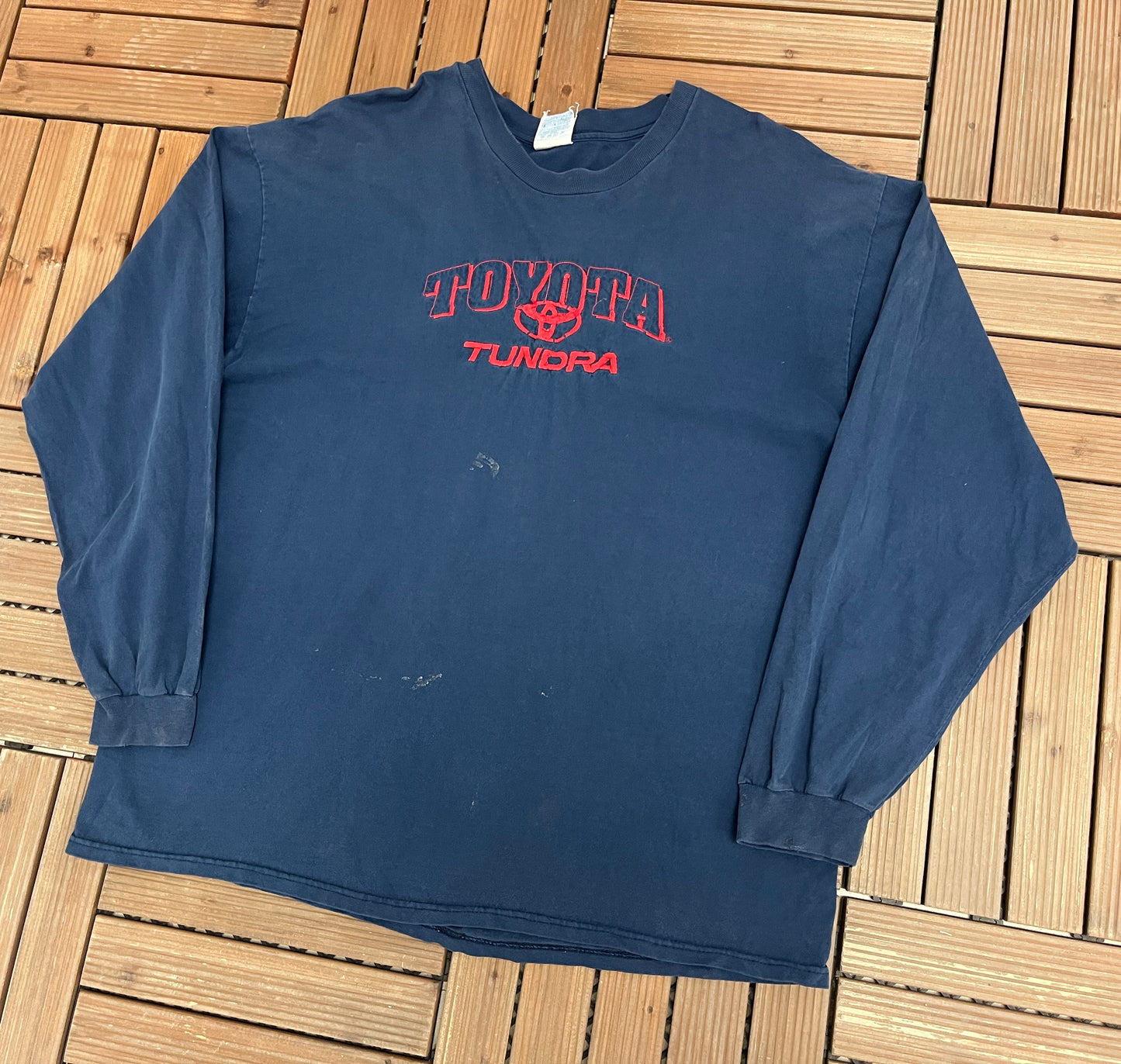 Toyota Tundra Embroidered Graphic Tee | Size XX-Large | Vintage 2000s Long Sleeve Blue T-Shirt |