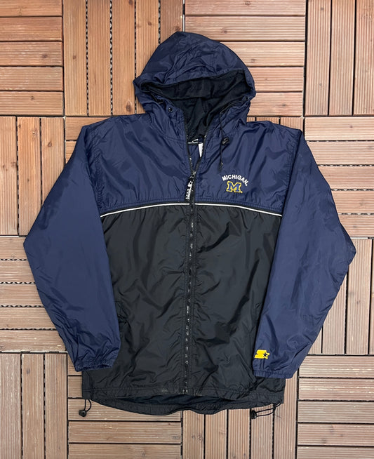 Michigan Wolverines Stitched Graphic Windbreaker | Size Medium | Vintage 2000s College Sports Starter Windbreaker Coat |