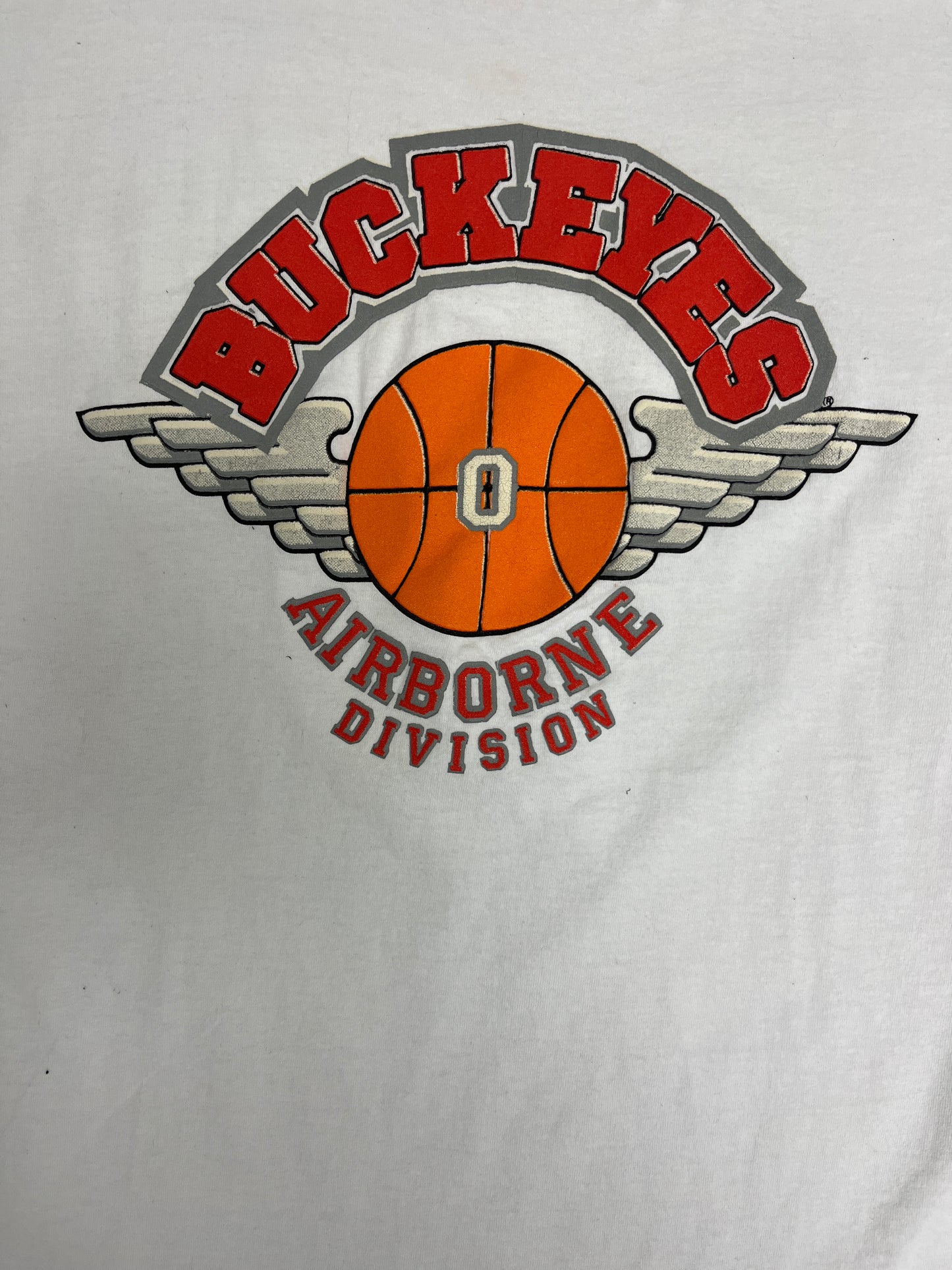 Buckeyes Airborne Division Graphic Tee | Size Large | Vintage 1990s Made in USA White T-Shirt |