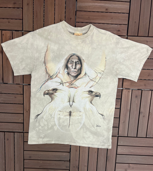 Native & Animals Graphic Tee | Size Medium | Vintage 2000s Promotional Big Print White T-Shirt | The Mountain Tag | Free Shipping to USA |